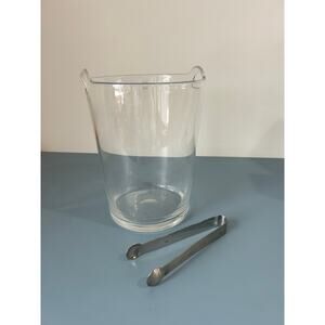 Crate and Barrel vintage glass ice bucket with tongs wine cooler